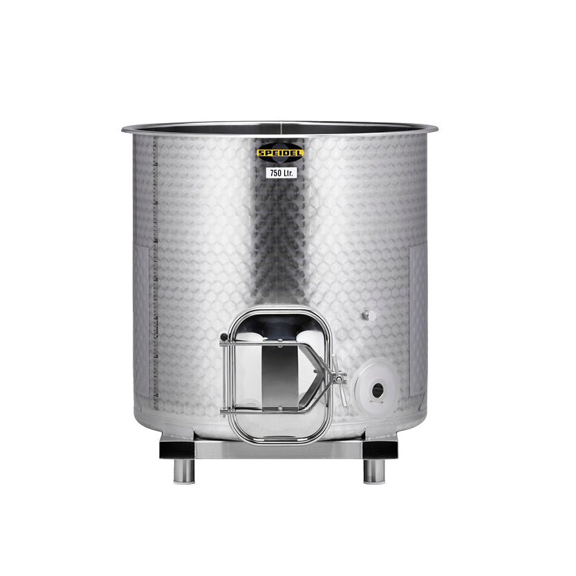 Speidel Variable Capacity Mash Tank with mash door on transportation rack